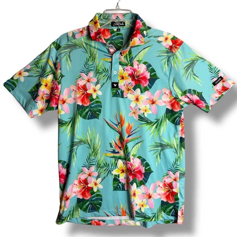 Bad Birdie Performance Stretch Tropical Floral Polo Golf Shirt Small S Tropics